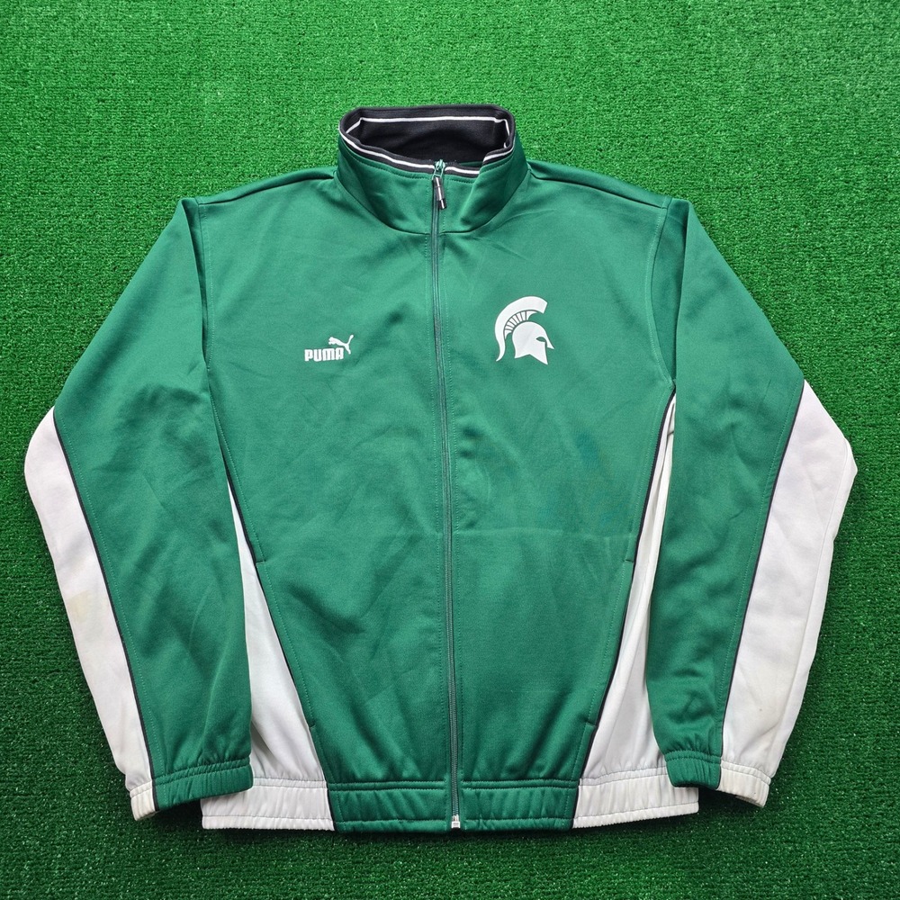 Michigan State Spartans Puma‎ Track Jacket Mens Medium Green Full Zip NCAA Logo